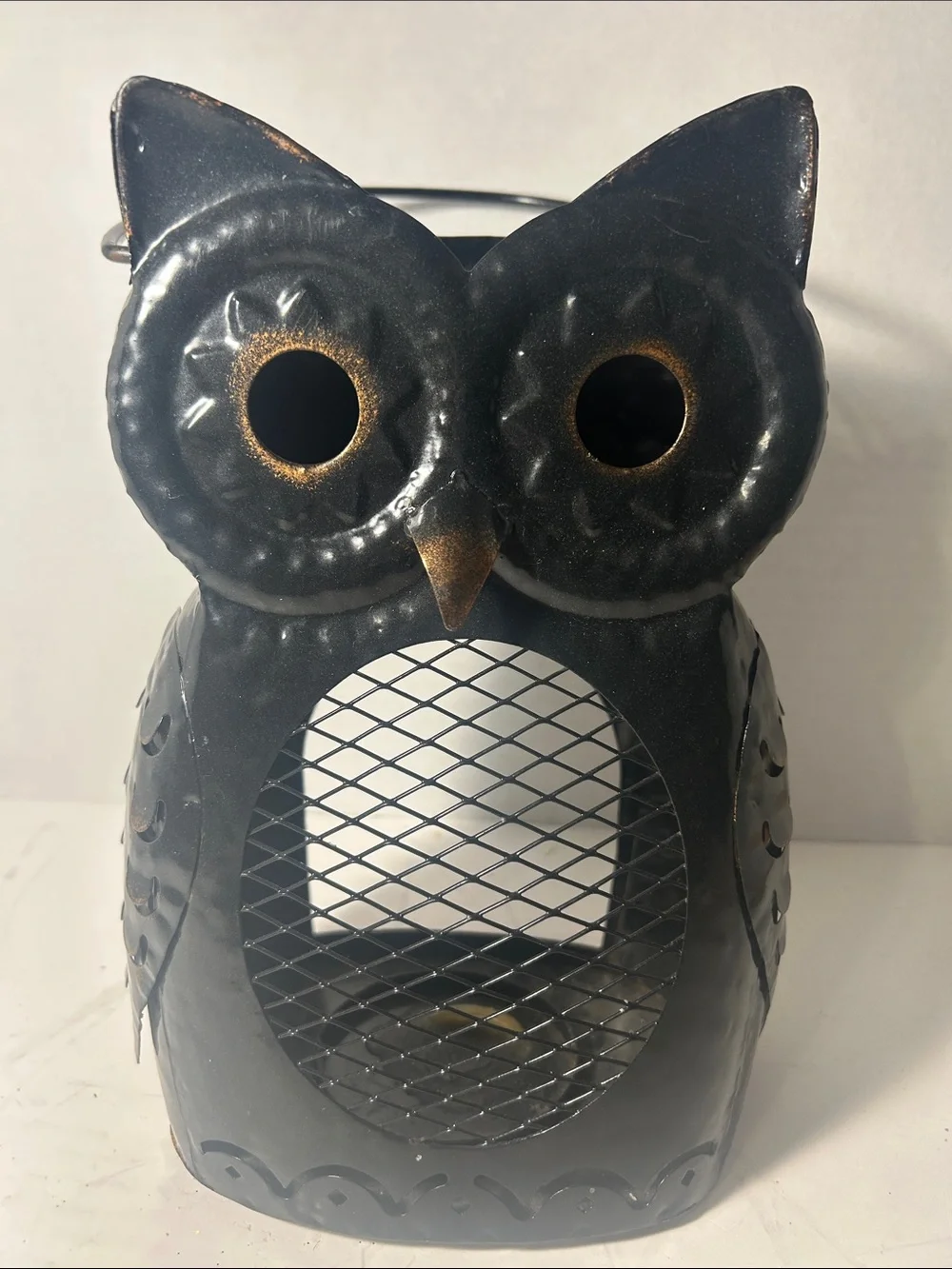 Metal Owl Lantern - Black Decorative Candle Holder